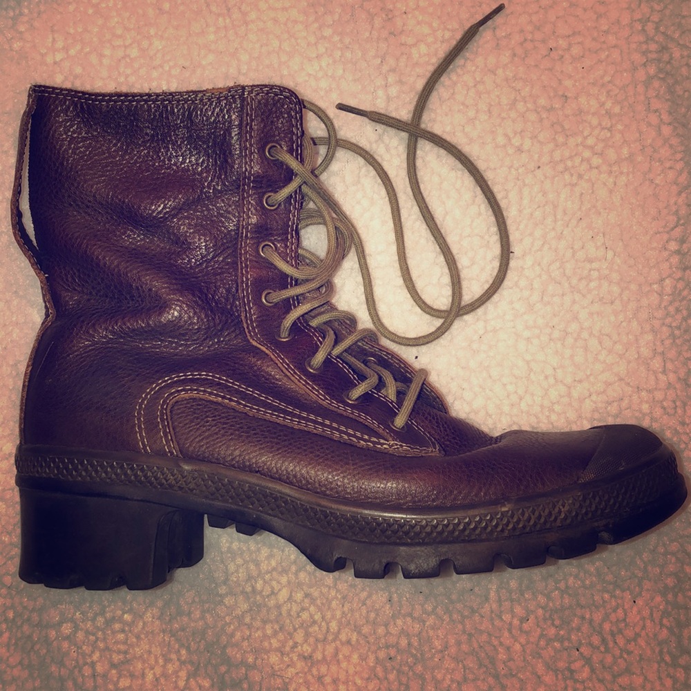 Leather and rubber “combat” boots